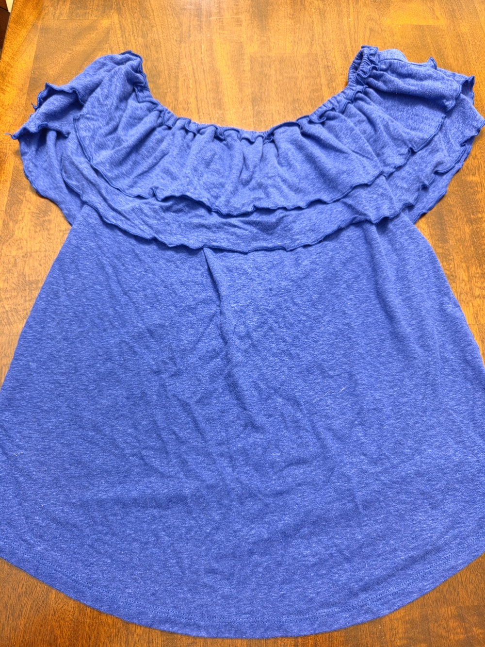 Ralph Lauren Sapphire Blue Off-Shoulder Ruffle Top